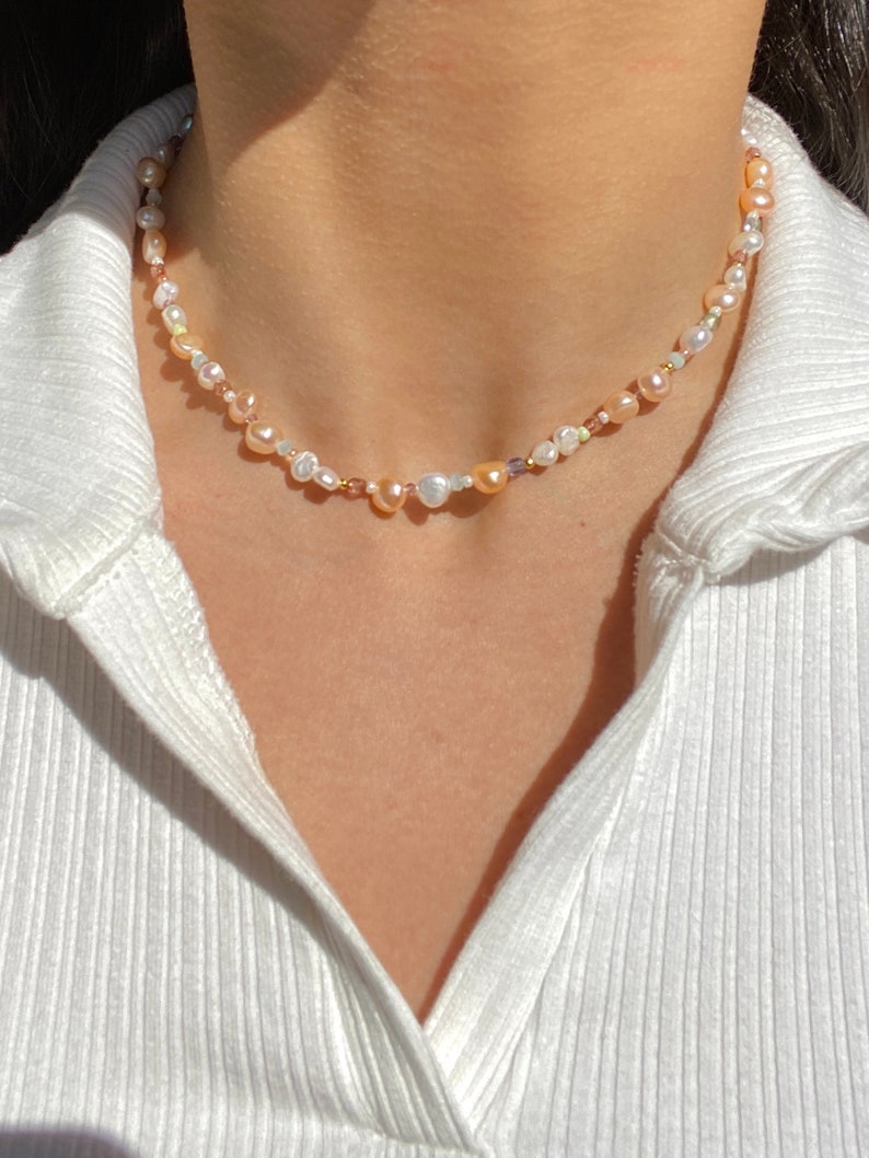 Freshwater Pearl Necklace, Genuine Pearl Necklace, Dainty Pearl Necklace, Pearl Beaded Necklace, Gold Pearl Necklace, Baroque Pearl Necklace image 7