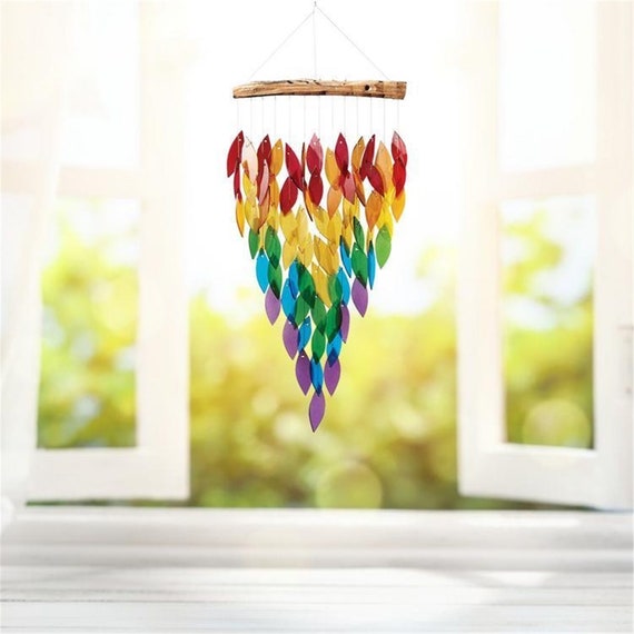 Rainbow Resin Wind Chime Chimes Windchime Windchimes Wood Etsy