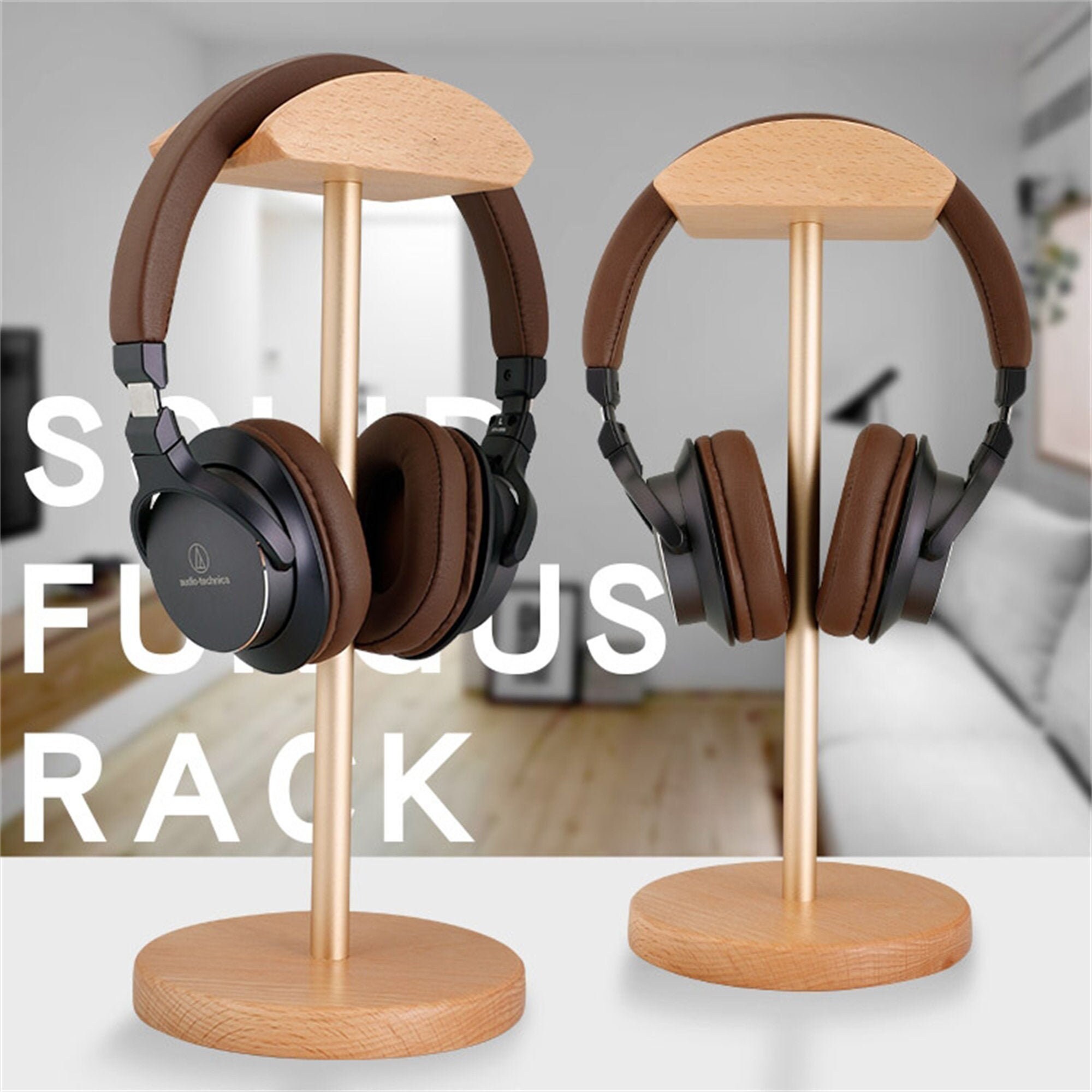 Solid wood earphone rack aluminum alloy pole wooden earphone Etsy