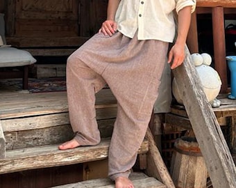 Pantalones tipo harem de algodón orgánico / Pantalones boho de tela Sile hechos a mano