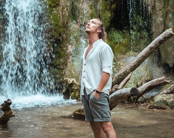 Camisa de lino y algodón orgánico / Top boho sostenible hecho a mano