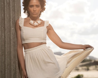 Conjunto boho de dos piezas de algodón orgánico / Top sin mangas y falda maxi hechos a mano