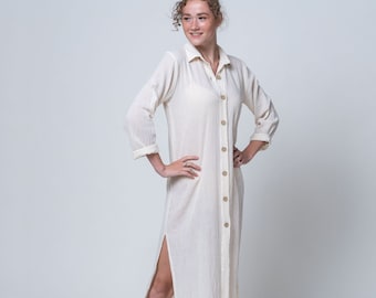 Boho Summer Dress | Handmade Organic Cotton Rhine Dress | Goddess Vintage Style | Long Sleeve Shirt Dress | Sustainable Chic
