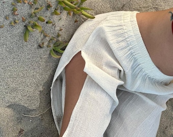 Pantalones boho de algodón hechos a mano: estilo sostenible con abertura lateral