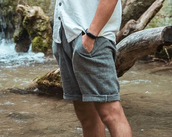 Pantalones cortos Sile de algodón hechos a mano: comodidad boho para hombre, ecológicos