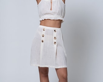 Conjunto de dos piezas de algodón orgánico estilo boho chic hecho a mano: top sin mangas y falda de festival