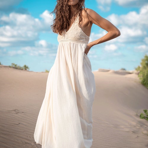 beach crochet wedding dress Crochet wedding maxi dress Handmade White dress wedding dress fringe White dress irish lace dress plume cotton dress Crochet wedding gown