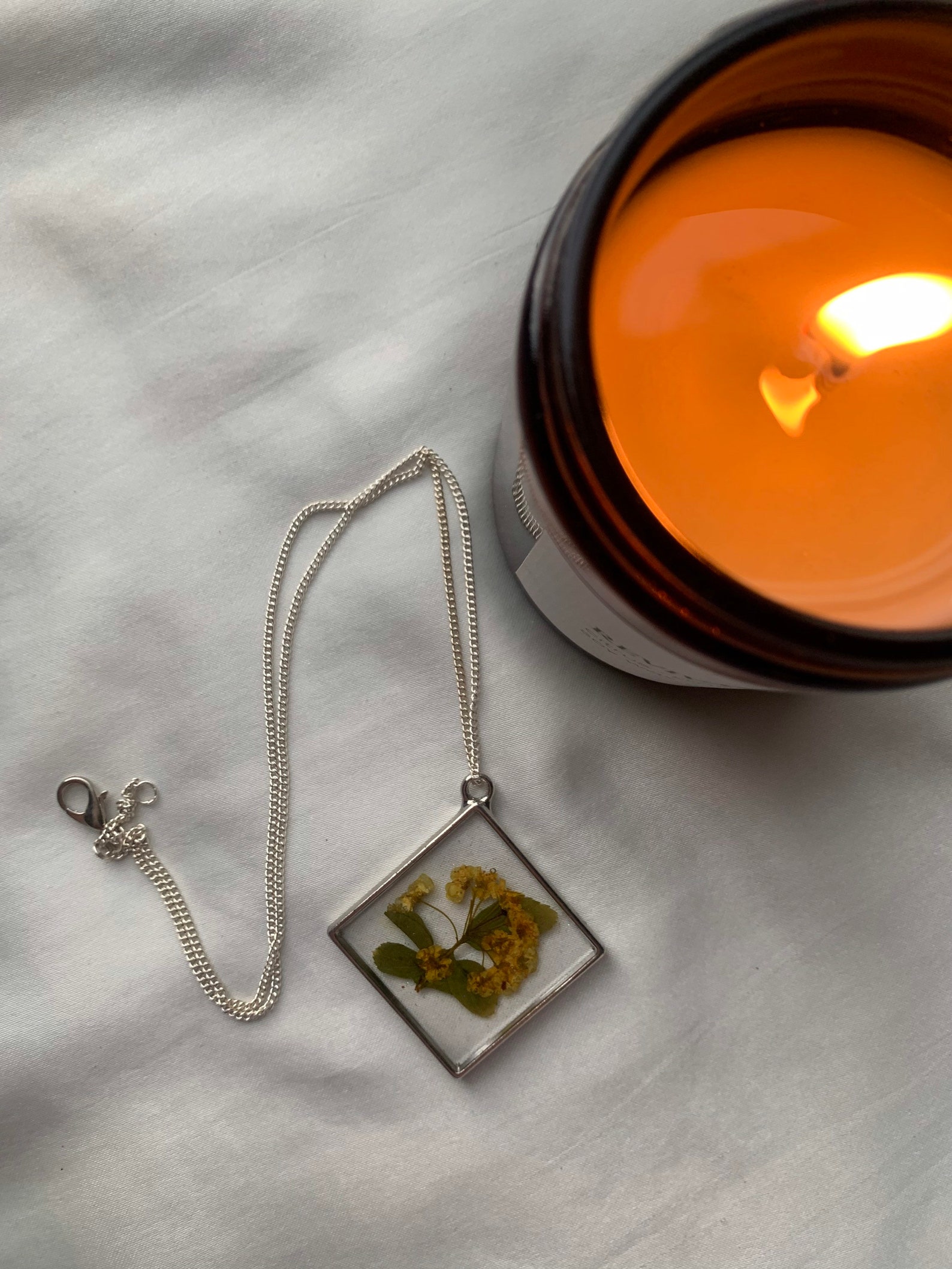 Open bezel resin pendant necklace silver plated dried Etsy