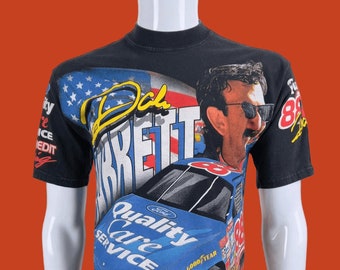 90s Dale Jarrett Shirt Vintage Pre-Owned Nascar All Over Print T shirt Chase Racewear Made in USA Cotton 19" x 28.5" Size S