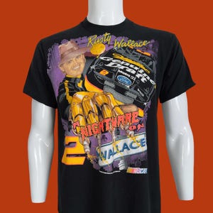 Vintage 90s Rusty Wallace Nightmare on Wallace Street Nascar Single Stitch Black T Shirt Pre-Owned 20.5&quot; x 28&quot; Size M