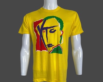 Vintage 80s XTC Drums and Wires English Rock Band Single Stitch Screen Stars Yellow T Shirt Pre-Owned 20.5" x 28" Size M