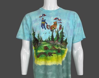 Vintage 1994 Grateful Dead Umbrella Bears Jerry Garcia Band Single Stitch Anvil Tie Dye T Shirt Pre-Owned 22" x 28.5" Size L