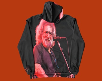 Grateful Dead Jerry Garcia Band Euro All Over Print AOP Polyester Pullover Hoodie Sweatshirt Pre-Owned 23.5" x 28" Size XL