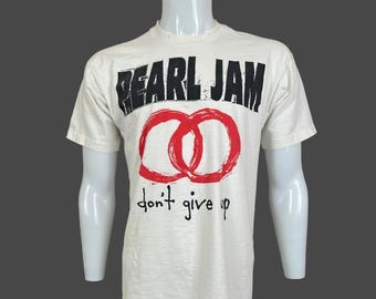 Vintage 1992 Pearl Jam Don't Give Up Ten European Tour Vedder Nirvana Grunge White T Shirt Pre-Owned 21.5" x 28" Size M