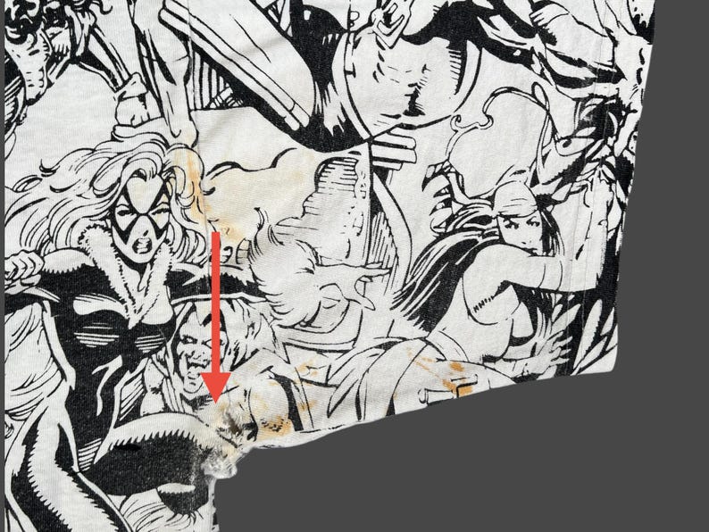 Vintage 90s Marvel Comics Avengers Spider-Man **Distressed** All Over Print AOP T Shirt Pre-Owned 20" x 27" Size S immagine 3