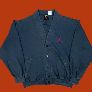 Vintage 90s Nike Air Jordan Jumpman Michael Jordan Black Cotton Cardigan Sweater Pre-Owned 23" x 25.5" Size M image 1