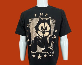 Vintage 90s Felix the Cat Animated Cartoon Comic Television Single Stitch Black Cotton T Shirt Pre-Owned 24" x 32" Size XL