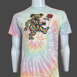 Vintage 1993 Grateful Dead Owsley Bear Rose Jerry Garcia Band Single Stitch Tie Dye T Shirt Pre-Owned 19" x 25.5" Size S