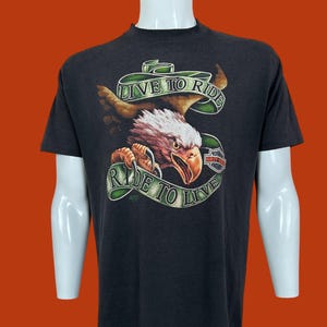 Vintage 1991 3D Emblem Harley Davidson Motorcycles Biker Single Stitch Made in USA T Shirt Pre-Owned 22&quot; x 30.5&quot; Size L