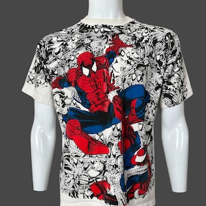 Vintage 1995 Marvel Comic Images Spider-Man Scarlet Spider All Over Print AOP White T Shirt Pre-Owned 23.5" x 27.5" Size XL image 1