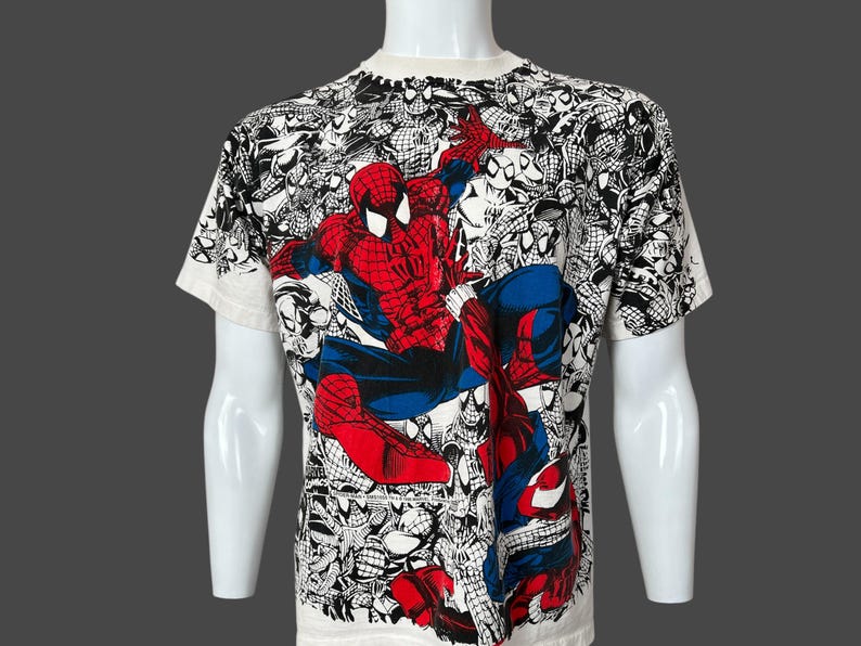 Vintage 1995 Marvel Comic Images Spider-Man Scarlet Spider All Over Print AOP White T Shirt Pre-Owned 23.5" x 27.5" Size XL image 1