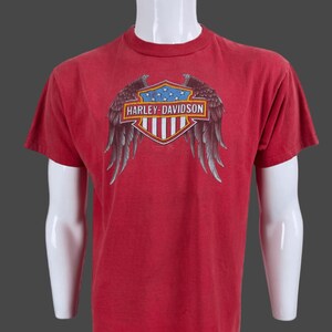 Vintage 1989 3D Emblem Harley Davidson Motorcycles Pompton Plains Single Stitch Red T Shirt Pre-Owned 21.5&quot; x 28.5&quot; Size M
