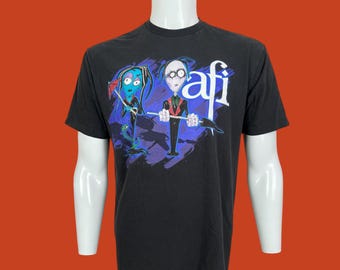 Vintage Y2K AFI Art and Articia Emo Band Short Sleeve Bay Island Black Cotton T Shirt Pre-Owned 21" x 27.5" Size M