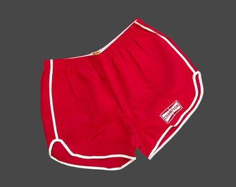 Vintage 80s Champion Auto Parts Athletic Running Made in USA Velva Sheen NWOT Red Cotton Gym Shorts Pre-Owned Size XS