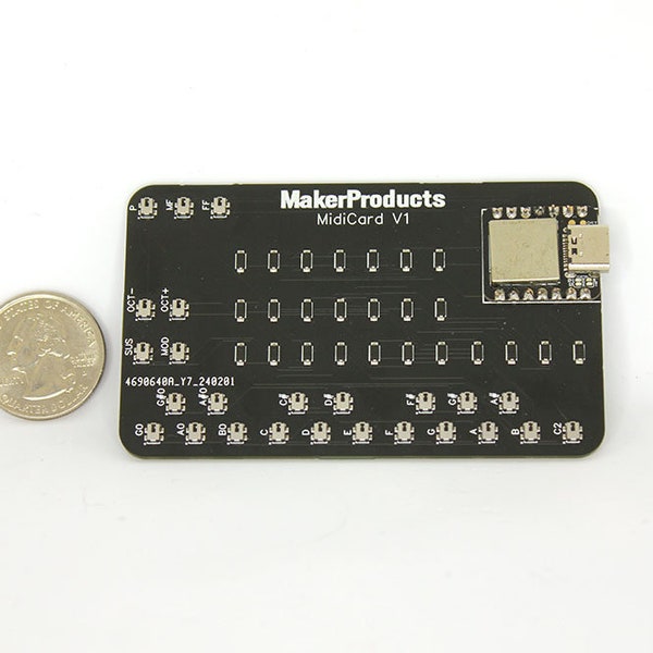 MidiCard Tiny Ultra Portable PCB USB C MIDI Keyboard for computers, phones and tablets