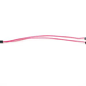 May include: Two pink electrical jumper wires with black plastic connectors at each end. One end features a single male pin connector, while the other end splits into two separate female socket connectors for electronic circuit connections.