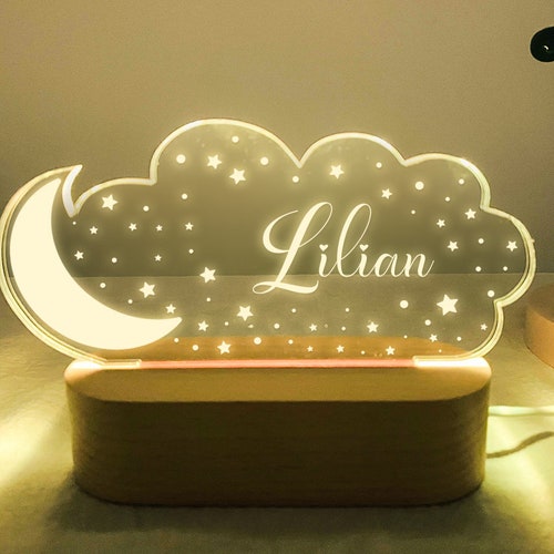 Custom Night Light Moon Star Nursery Decor Anniversary Gift Etsy