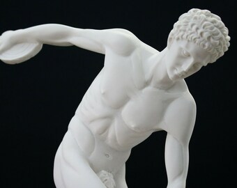 Discobolus statue ancient greek discus thrower 12.00"/31.00cm handmade white alabaster