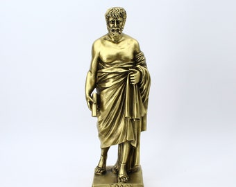 Solon statue philosopher statesman 11.90"/30cm handmade greek golden alabaster