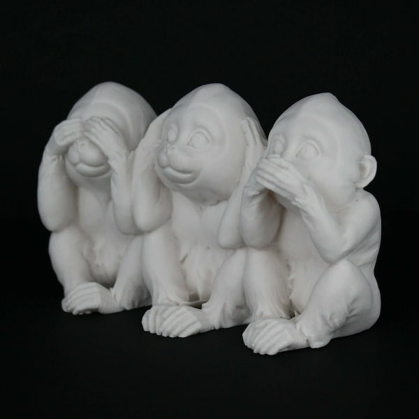 Trois singes de la sagesse | fait main | Statue de singe 2,90"/7 cm | statue en albâtre blanc | figurine de singe | décoration intérieure | sculpture de singes sages