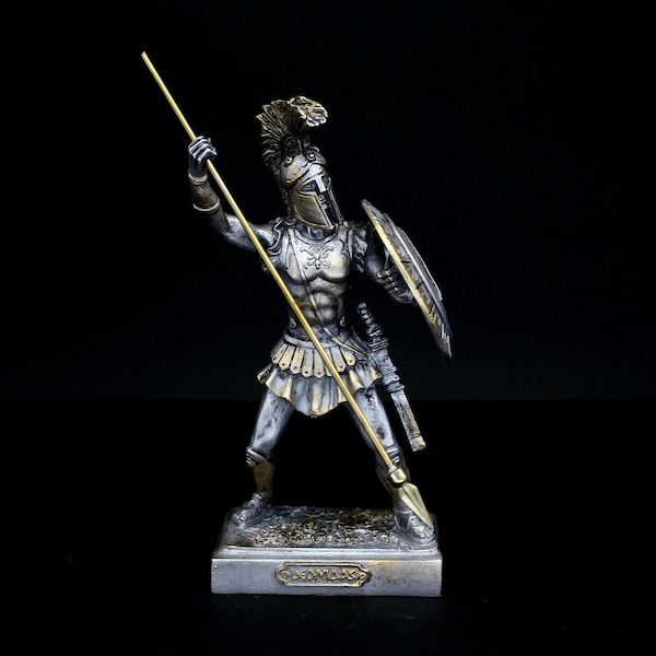 Statue Leonidas roi spartiate guerrier 20 cm (20 cm) fait main albâtre couleur argent