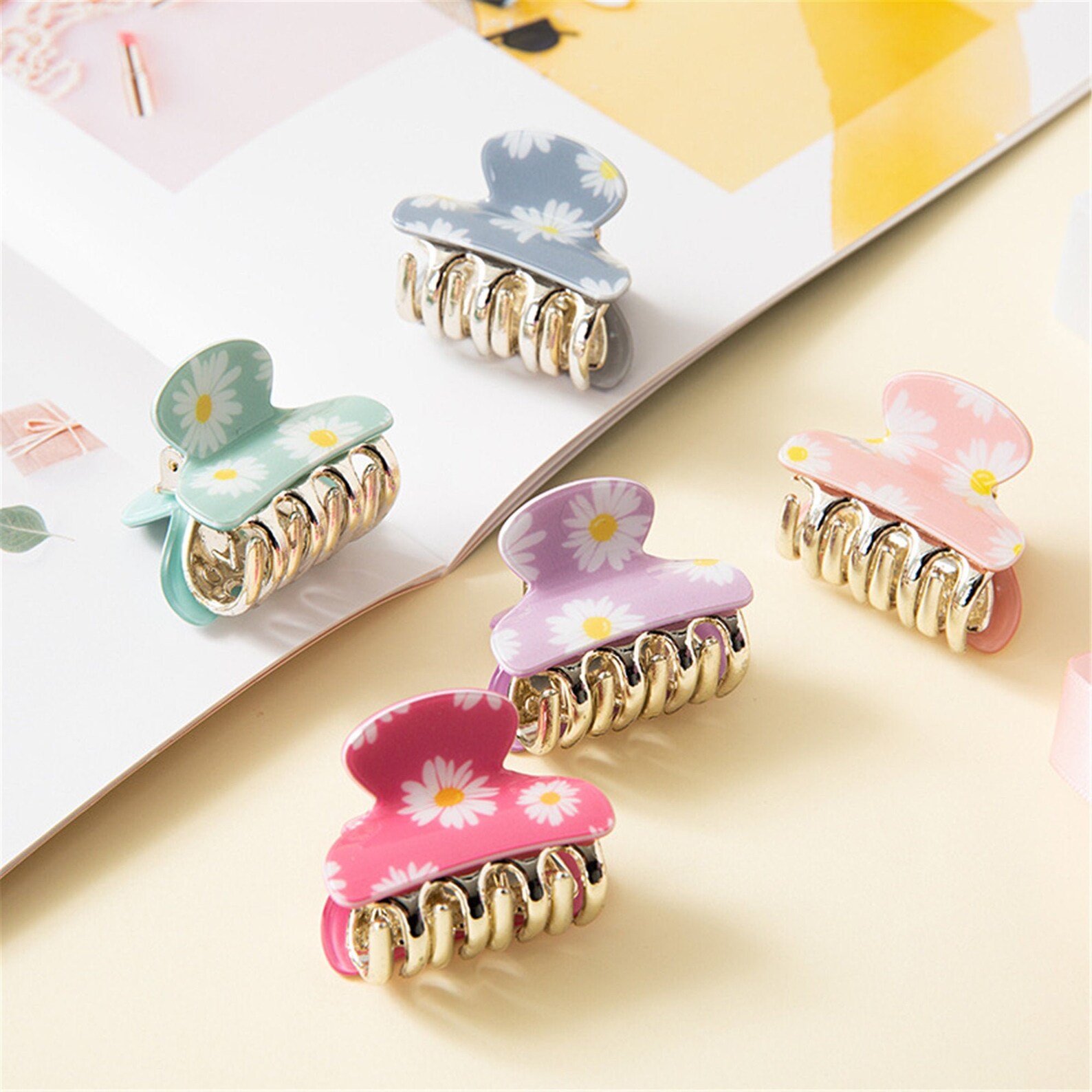 Small Daisy Hair Claw Clips Flower Printed Hair Clips Mini Etsy