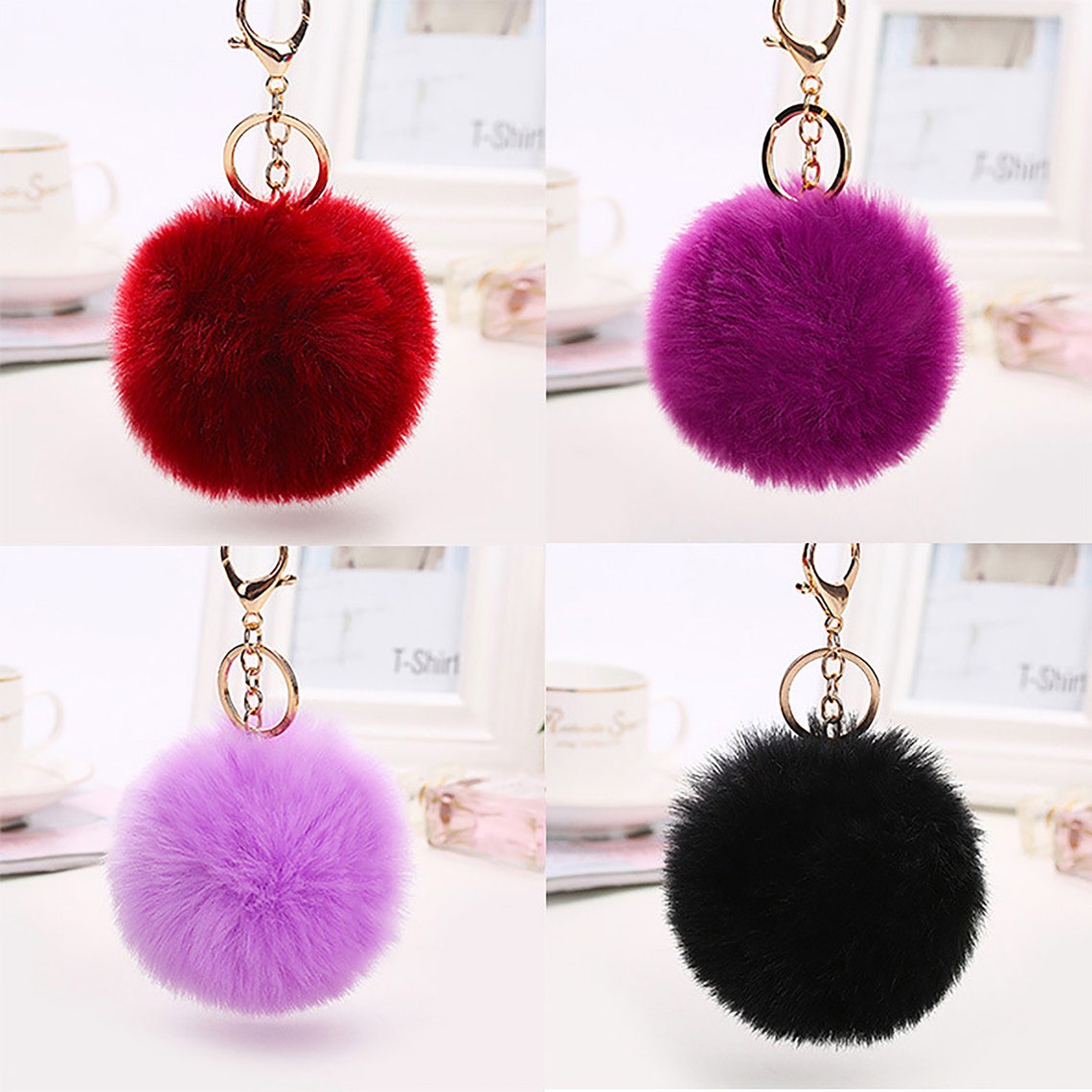 Pom Poms Keychains Faux Rabbit Fur Pompoms Keyring Fluffy Etsy