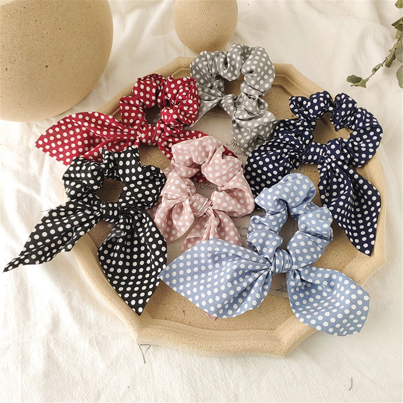Spring Hair Pack Cute Small Dot Hairband Y2K HairTies White Polka Dot Hair Scrunchies Women Hair Accessories Bow Headband Hair Ribbon