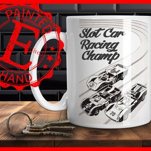 1960s Slot Car Racing coffee mug,Vintage Slot Car racing coffee mug,vintage toys coffee mug,Wooden track,wood track,8-lane slot car track