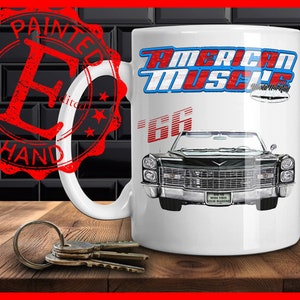 Classic Caddy coffee mug,1966 Caddy coffee mug,1966 Sedan Deville,1966 Coupe DeVille,1966 Caddy Eldroado convertible coffee mug,Series 62