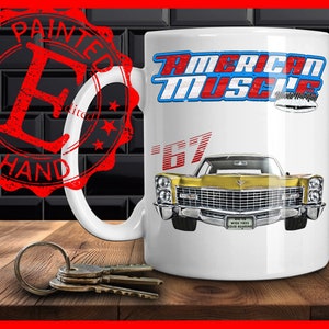 Classic Caddy coffee mug,1967 Caddy coffee mug,1967 Sedan Deville,1967 Coupe DeVille,1967 Caddy Eldroado convertible coffee mug,Series 62