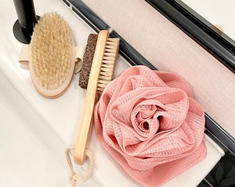 Dry Brush Kit, Dry Brush Set, Body Brush, Pumice Stone Bristle Brush, Pumice Foot Brush, PUFF SPONGE, Bath Pouf Sponge, Lymphatic Drainage