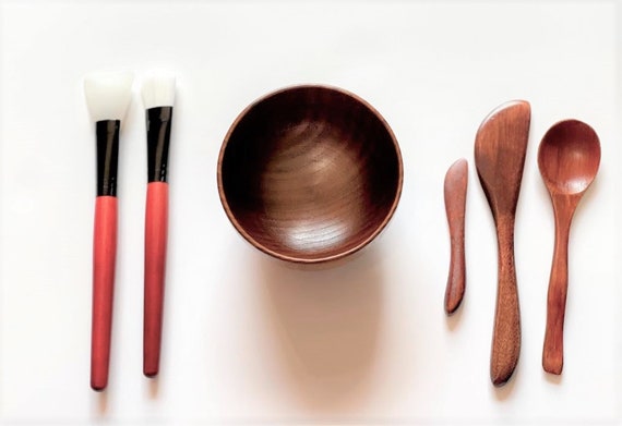 1Pcs Natural Bamboo Make Up Bowls Set with Spoon and Spatual and Brush  Wooden Bamboo Lipgloss Mask Clay Face Care Tool for Women