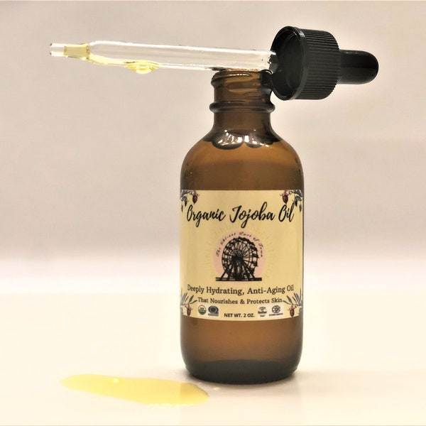 Organic Golden Jojoba Oil Deeply Hydrating Anti aging Natural Minorizer, Vegan Skincare, Kosher & Cruelty Free, Face Body Oil