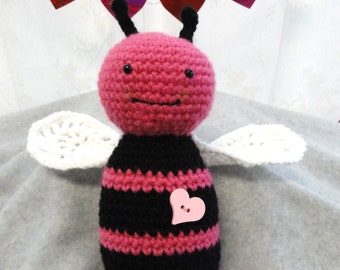 Handmade Crocheted Pink Love Bug ~ Handmade Love Bug ~ Child's Toy  ~ Cuddly Stuffed Animal ~ Valentine gift - Valentine Love Bug