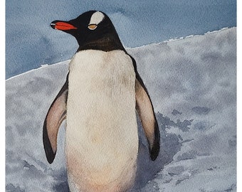 Emperor Penguin, Watercolor Painting, Original Hand-Painted Art (10"x14"), Watercolor Art, Antarctica Painting, Animal Lover Gift