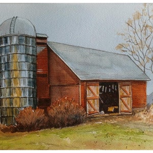 Ohio Barn, Watercolor Painting, Original Hand-Painted Art (12&quot;x9&quot;), Watercolor Art, Rustic Painting, Country Barn Artwork, Heartland Decor