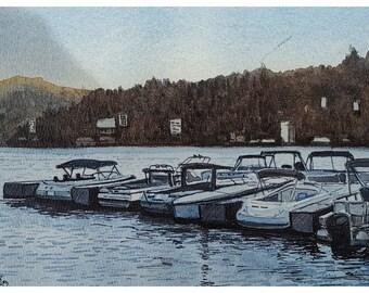 Lake Arrowhead, Art Print, Watercolor Landscape (10"x7"), Mountain Lake Art, Tranquil Waters Print, Alpine Lake Art, Forest Lake Scenery