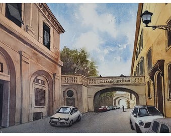 Roman Streets, Watercolor Painting, Original Hand-Painted Art (14&quot;x10&quot;), Watercolor Art, European Art, Italian Cityscape
