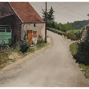 French Retreat, Watercolor Painting, Original Hand-Painted Art (12&quot;x9&quot;), Watercolor Art, French Rural Scene, Rustic Painting